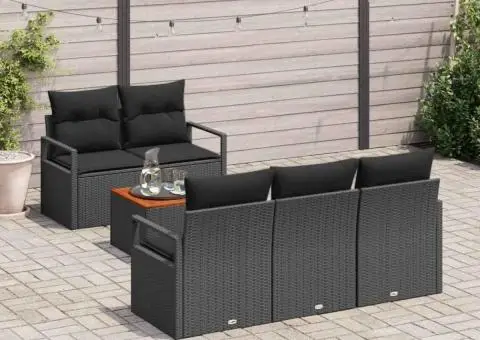 Set de canapele de grădină din 6 piese cu perne, rattan poly negru. - 3/5