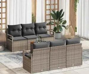 Set canapea pentru grădină , 7 piese, cu perne, ratan gri, acacia