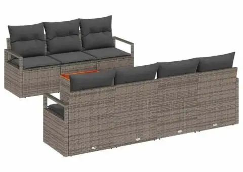 Set canapea pentru grădină , 7 piese, cu perne, ratan gri, acacia - 2/5