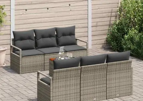 Set canapea pentru grădină , 7 piese, cu perne, ratan gri, acacia - 3/5