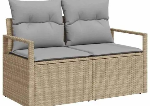 Set de canapele pentru grădină 7 piese cu perne, bej, ratan poliester, acacia - 4/5