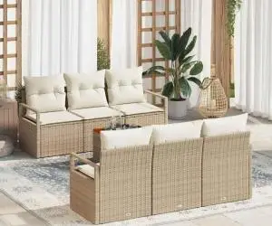 vidaXL Set de canapea pentru grădină 7 piese cu perne, Rattan poli bej, Acacia