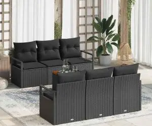 vidaXL Set de canapele de grădină cu 7 piese și perne din rattan negru și acacia