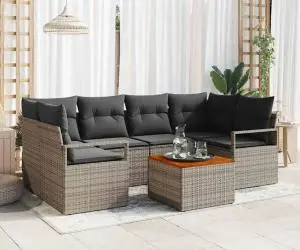 Set de canapele pentru grădină , 7 piese, cu perne gri din rattan și poliester