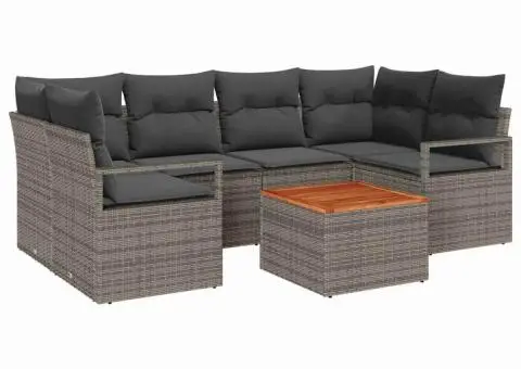 Set de canapele pentru grădină , 7 piese, cu perne gri din rattan și poliester - 2/5