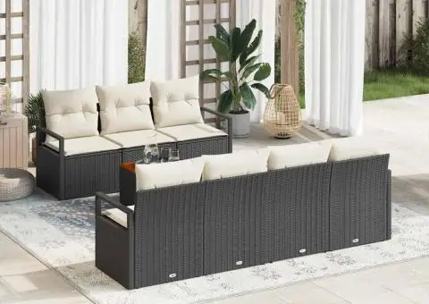 Set de canapea de grădină de 8 piese cu perne, negru, din rattan artificial și acacia - 1/5