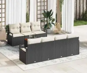 Set de canapea de grădină de 8 piese cu perne, negru, din rattan artificial și acacia
