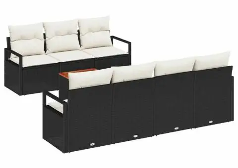 Set de canapea de grădină de 8 piese cu perne, negru, din rattan artificial și acacia - 2/5