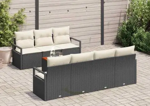 Set de canapea de grădină de 8 piese cu perne, negru, din rattan artificial și acacia - 3/5