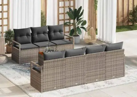 Set canapea de grădină , 8 piese, cu perne, gri, din ratan sintetic, Acacia - 1/5