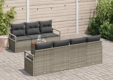 Set canapea de grădină , 8 piese, cu perne, gri, din ratan sintetic, Acacia - 3/5