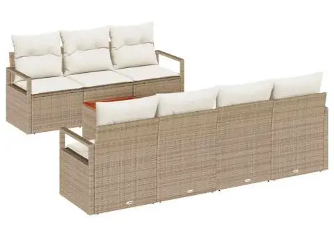 Set de canapea de grădină cu 8 piese, perne bej din ratan poli Acacia. - 2/5