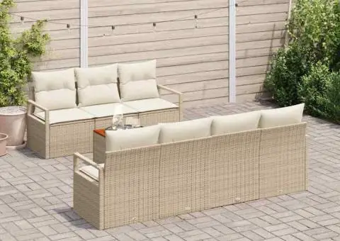 Set de canapea de grădină cu 8 piese, perne bej din ratan poli Acacia. - 3/5