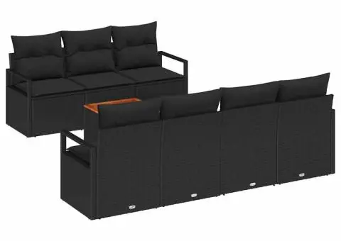 Set de canapea pentru grădină cu 8 piese și perne negre din ratan poly acacia - 2/5
