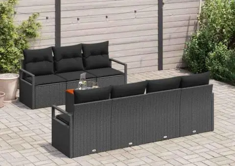 Set de canapea pentru grădină cu 8 piese și perne negre din ratan poly acacia - 3/5