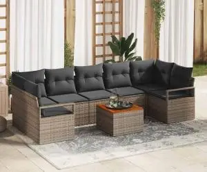 vidaXL Set de mobilier de grădină cu 8 piese, gri, din rattan poly și acacia, cu perne