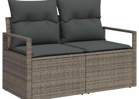 Set de mobilier de grădină cu 8 piese, gri, din rattan poly și acacia, cu perne - 4/5