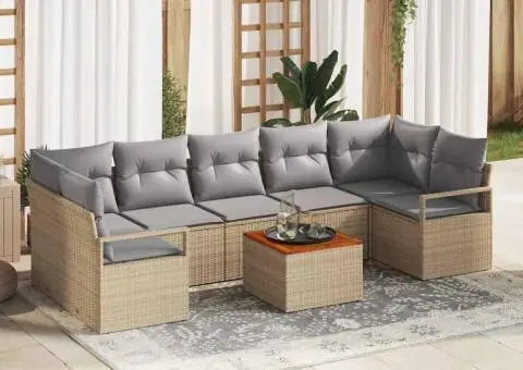 Set de canapele pentru grădină , 8 piese, cu perne Bej din rattan poliesteric Acacia - 1/5