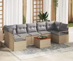 Set de canapele pentru grădină , 8 piese, cu perne Bej din rattan poliesteric Acacia
