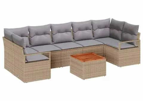 Set de canapele pentru grădină , 8 piese, cu perne Bej din rattan poliesteric Acacia - 2/5