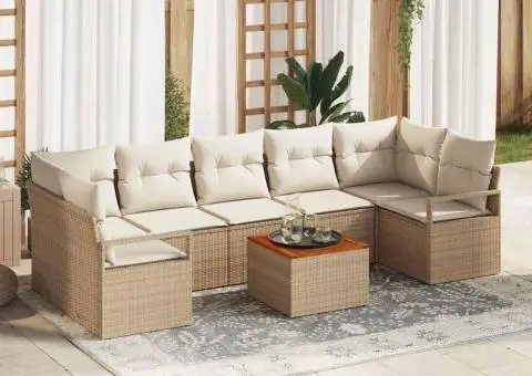 Set de canapea pentru grădină 8 piese cu perne bej din ratan sintetic Acacia. - 1/5