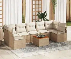 Set de canapea pentru grădină 8 piese cu perne bej din ratan sintetic Acacia.