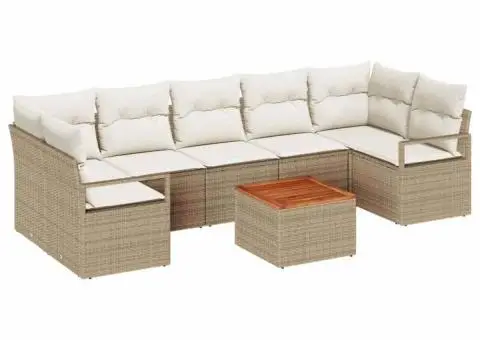 Set de canapea pentru grădină 8 piese cu perne bej din ratan sintetic Acacia. - 2/5