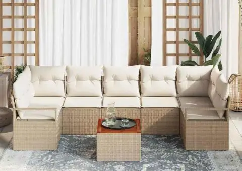 Set de canapea pentru grădină 8 piese cu perne bej din ratan sintetic Acacia. - 3/5