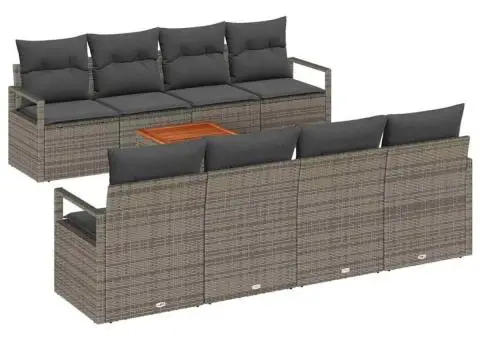 Set de canapele de grădină cu 9 piese, perne gri, din rattan sintetizat și lemn de acacia. - 2/5