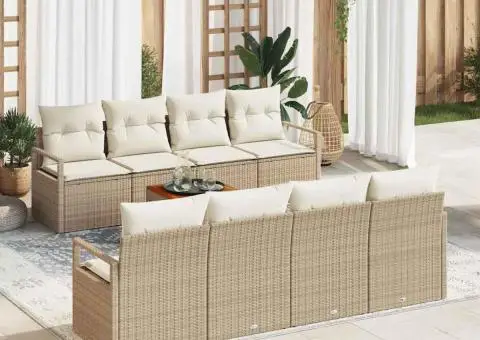 Set de canapele de grădină din 9 piese cu perne bej din ratan polițat și lemn de acacia - 1/5