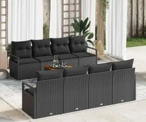 Set de canapea de grădină, 9 piese cu perne, din ratan poli, acacia