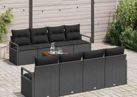 Set de canapea de grădină, 9 piese cu perne, din ratan poli, acacia - 3/5