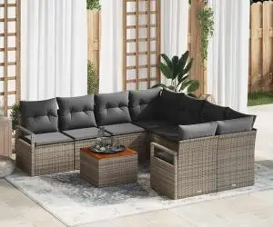 Set de canapea pentru grădină, 9 piese, cu perne, ratan polimer gri, acacia
