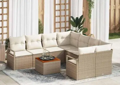 Set de canapea pentru grădină cu 9 piese și perne - 1/5