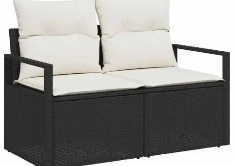 Set de canapele de grădină din 6 piese cu perne, Negru, Rattan Poli, Acacia - 4/5