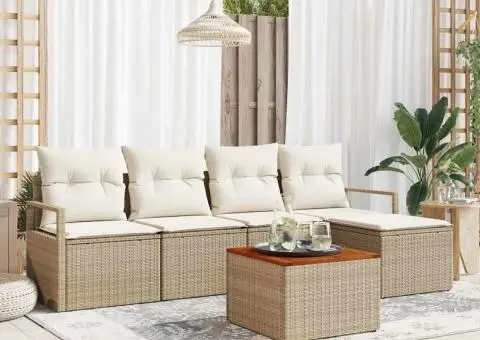 Set canapea grădină 6 piese, perne bej, din ratan polițat și acacia - 1/5