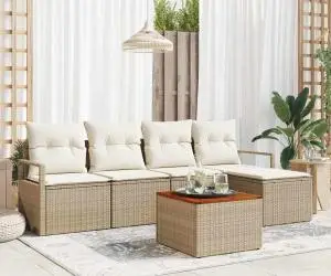 vidaXL Set canapea grădină 6 piese, perne bej, din ratan polițat și acacia