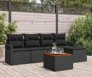 vidaXL Set de canapele de grădină 6 piese cu perne, din rattan negru și acacia