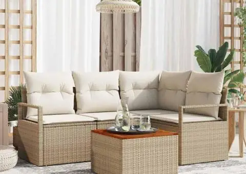 Set de canapea de grădină 5 piese cu perne bej din rattan polițat - 1/5