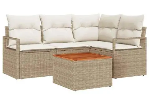 Set de canapea de grădină 5 piese cu perne bej din rattan polițat - 2/5