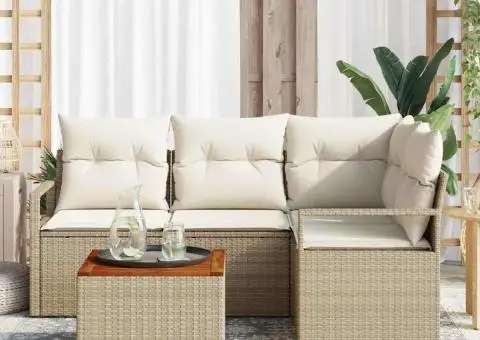 Set de canapea de grădină 5 piese cu perne bej din rattan polițat - 3/5