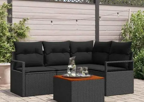 Set de canapele pentru grădină, 5 piese cu perne, negru, din ratan poly și acacia. - 1/5