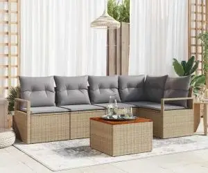 vidaXL Set de canapele de grădină 6 piese cu perne bej din rattan polimeric și acacia.