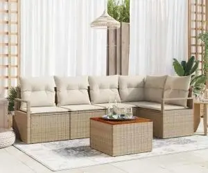 vidaXL Set de canapele de grădină din 6 piese, cu perne bej, din rattan poli și acacia.
