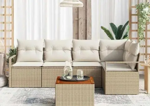 Set de canapele de grădină din 6 piese, cu perne bej, din rattan poli și acacia. - 3/5