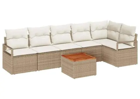 Set de canapea de grădină 7 piese cu perne bej, din poliratan și acacia. - 2/5