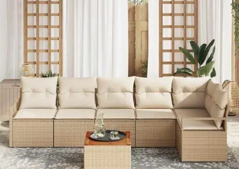 Set de canapea de grădină 7 piese cu perne bej, din poliratan și acacia. - 3/5