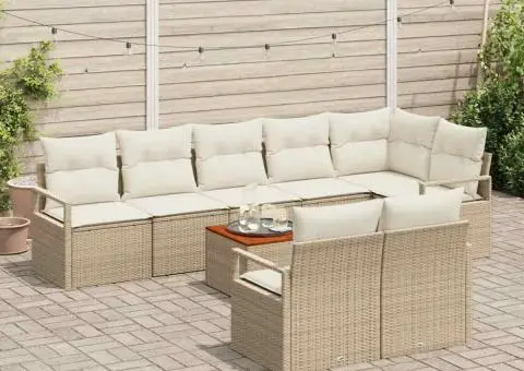 Set de canapea de grădină cu 9 piese și perne bej din ratan sintetic și acacia. - 3/5