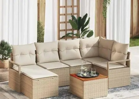 Set de canapea de grădină cu 7 piese, bej, ratan sintetic și acacia - 1/5