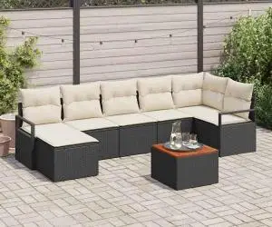 vidaXL Set de canapea de grădină cu 8 piese, perne incluse, ratan poly negru, acacia.